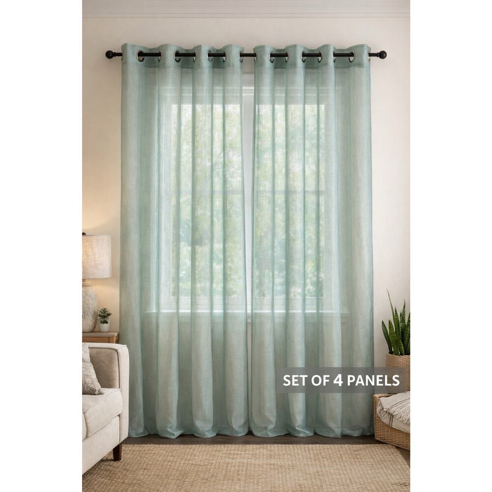 Set of 4 Sage Green Sheer Curtain Panels 36x84 Grommet Top Window Drapes
